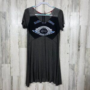 Scrapbook midi dress Harley Davidson motorcycle graphic gray black USA Medium